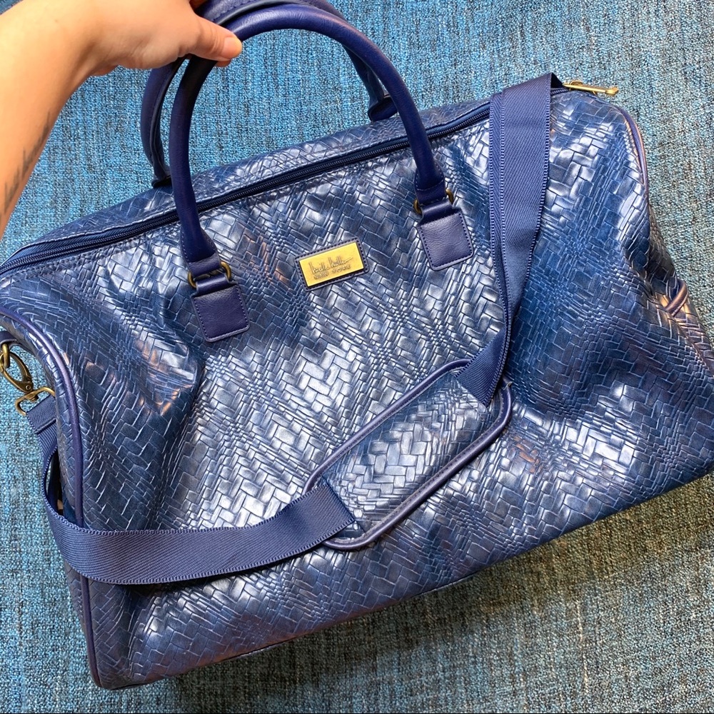 Nicole Miller Blue Embossed Weekender Travel Bag Vegan Leather Carry On Bag